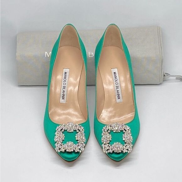 Manolo Blahnik Hangisi 70MM Embellished Satin Pumps size 36.5 - Picture 10 of 12